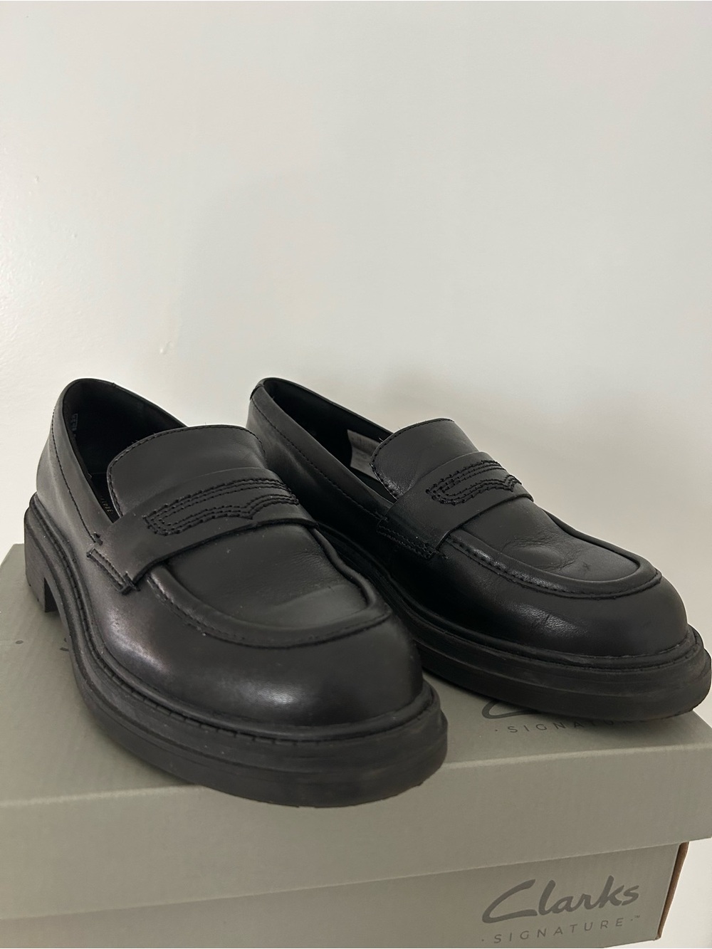 Clarks Black Leather Penny Loafers for Men